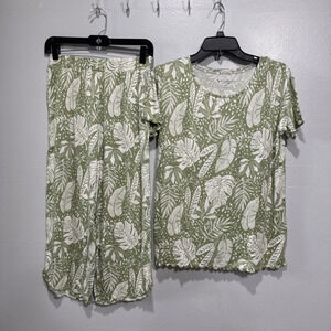 Koolaburra by UGG Tropical Botanical Leaf Pajama Set Womens Size XS Green White